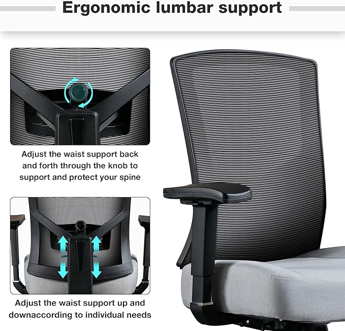 Blue Whale Big and Tall Office Chair 450lbs, Ergonomic High Back Computer Desk Chair for Heavy People with 2D Adjustable Waist Support and Heavy Duty Metal Base Mesh Chair
