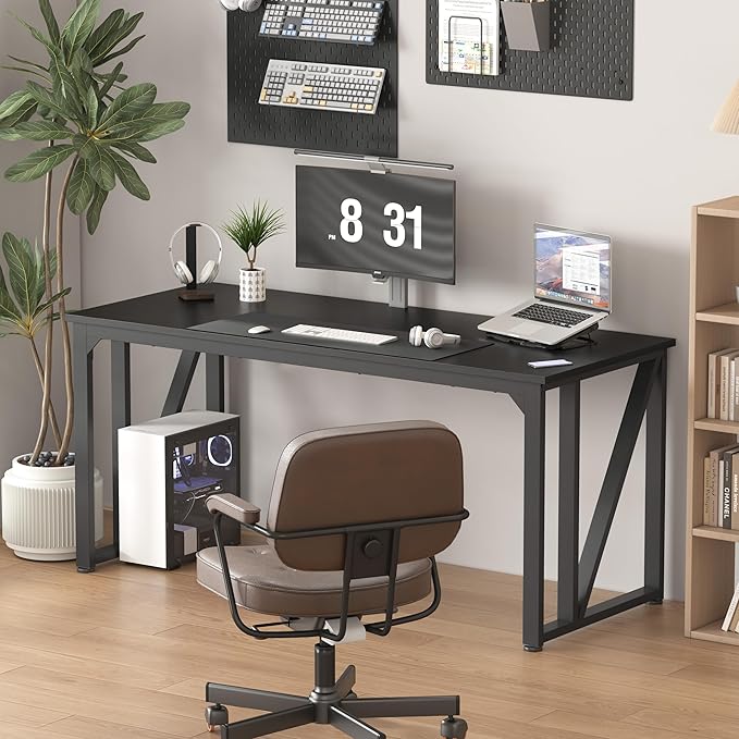 NSdirect Computer Desk 62.2×22.8 Inch Gaming Desk with Deeper & Thicker Desktop, Office Desk Work Desk for Home Office, Black