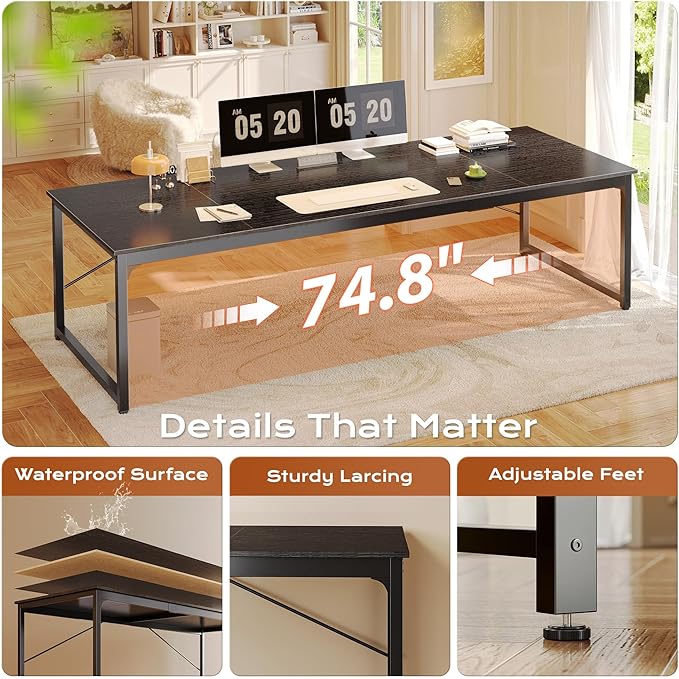 PRAISUN 78.7 X 29.5 Inch Computer Desk with Deeper Desktop, Long Gaming Office Writing Work Desk for Home Office, Study, Bedroom, Work from Home, Metal Frame, Black
