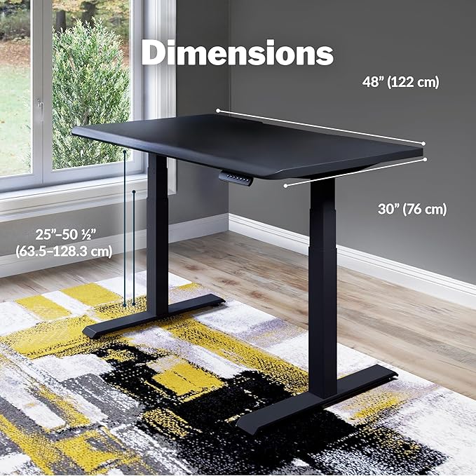 Vari ComfortEdge 48x30 Inch Adjustable Electric Standing Desk – Sit Stand VariDesk with Memory Presets, Sloped Edge, 220 LB Capacity + Tool-Free Assembly (Black)