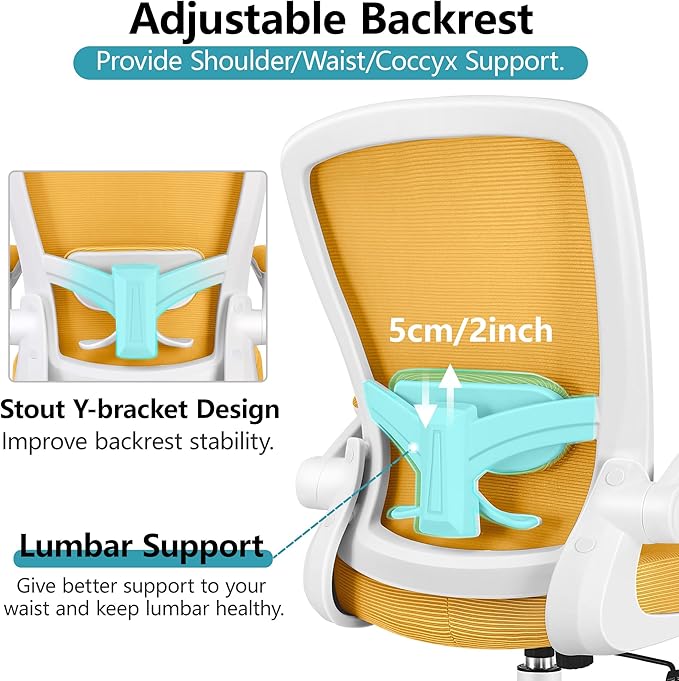 FelixKing Office Chair, Ergonomic Desk Chair Breathable Mesh Chairs Adjustable High Back Lumbar Support Flip-up Armrests, Executive Rolling Swivel Comfy Computer Chairs Home Office Yellow
