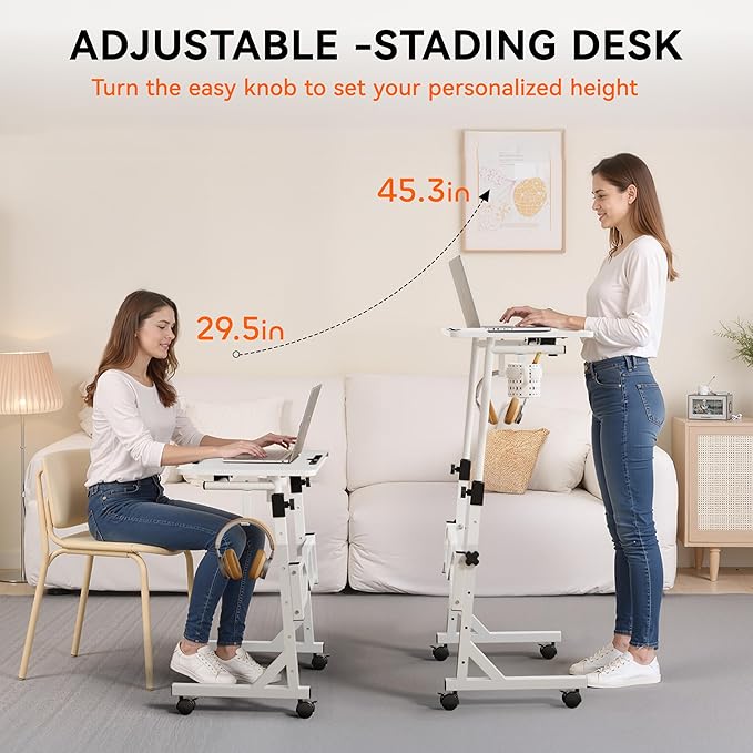 Treadmill Desk, 29.5-45.3 Inch Adjustable Height Small Standing Desk for Walking Pad, Portable Standing Table with a Cup Holder and a Hook for Home Office