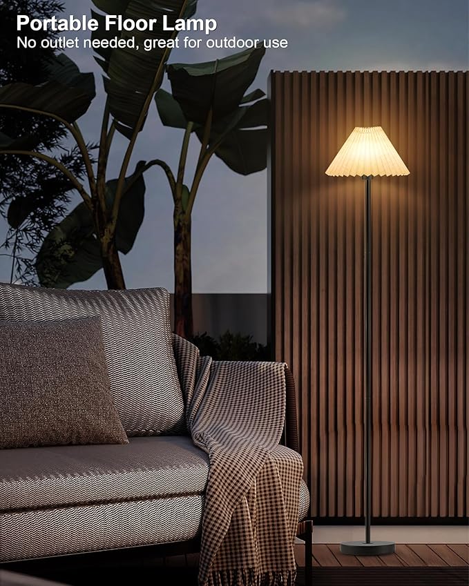 UMEXUS Cordless LED Floor Lamp for Bedroom, Rechargeable, Dimmable RGB, Portable, Modern Pleated Standing Light with Remote & Timer, Small Corner Pole Lamps for Living Room Bedside Home Outdoor Decor