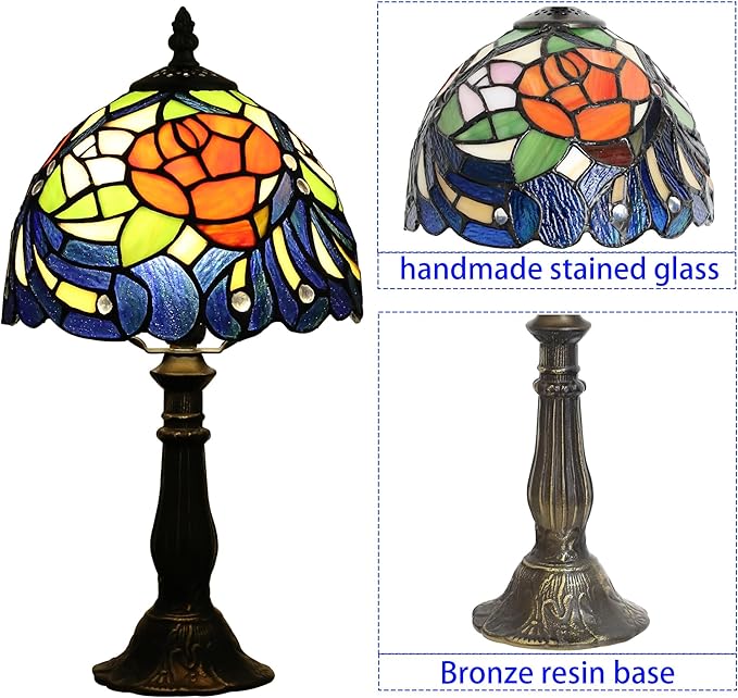 Tiffany Table lamp are Suitable for bedrooms Beside The Bed Living Rooms Night Lights 8-inch Small Vintage Stained Glass Table Lamps and Home Offices