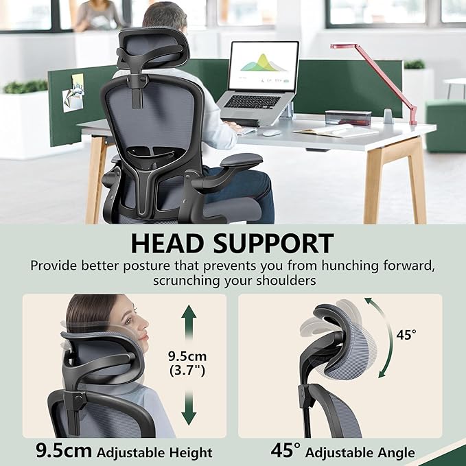 FelixKing Office Desk Chairs, Ergonomic PC Desk Chair with Wheels, Adjustable Lumbar Support and Height, Swivel Computer Chair with Flip-up Armrests, Ergo Mesh Backrest for Working (Dark Gray)