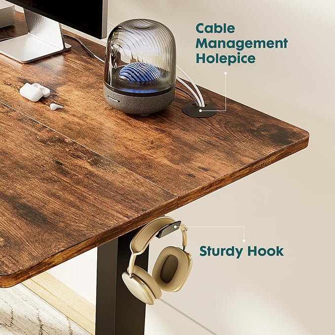 Electric Standing Desk, Adjustable Height Stand up Desk, 63x24 Inches Sit Stand Home Office Desk with Splice Board,Rustic Brown