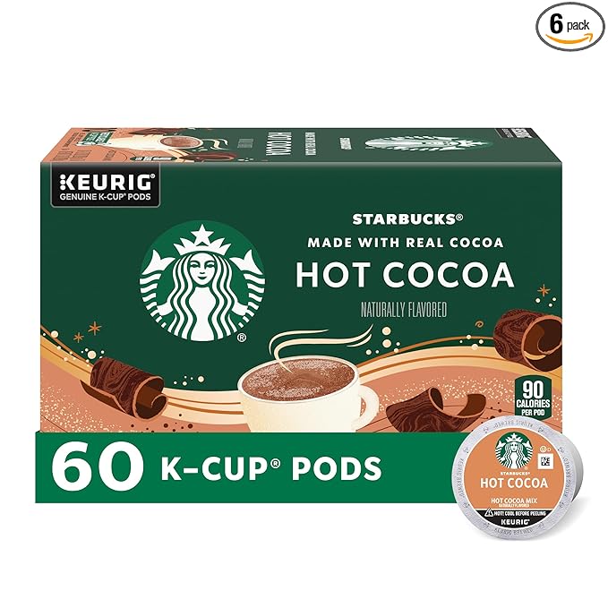 Starbucks Coffee K-Cup Pods, Naturally Flavored Hot Cocoa For Keurig Coffee Makers, 6 Boxes (60 Pods Total)