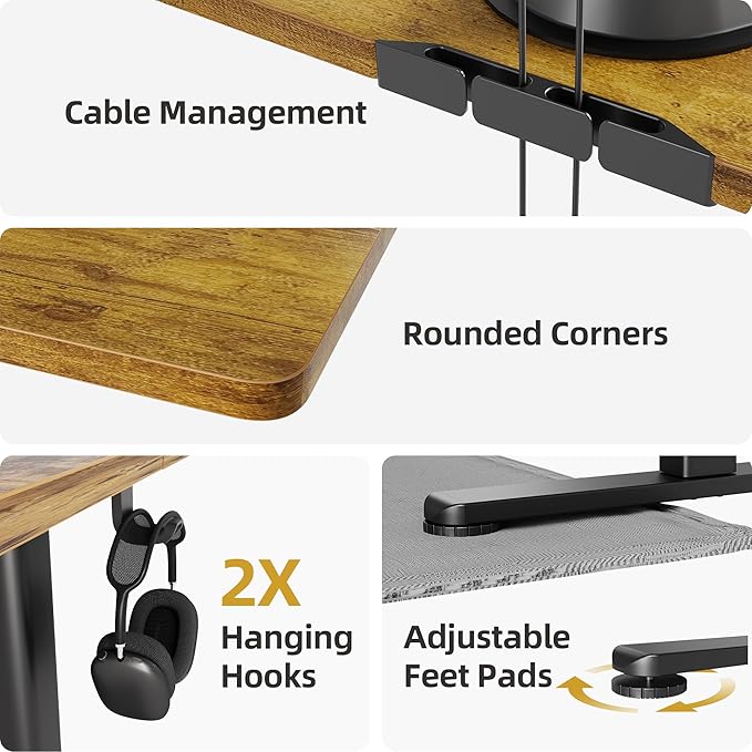 INNOVAR Electric Standing Desk, Adjustable Height Stand up Desks, 63 x 24 Inches Sit Stand up Desk for Home Office Computing, 3-Preset Memory Height Ergonomic Rising Desks, Rustic Brown