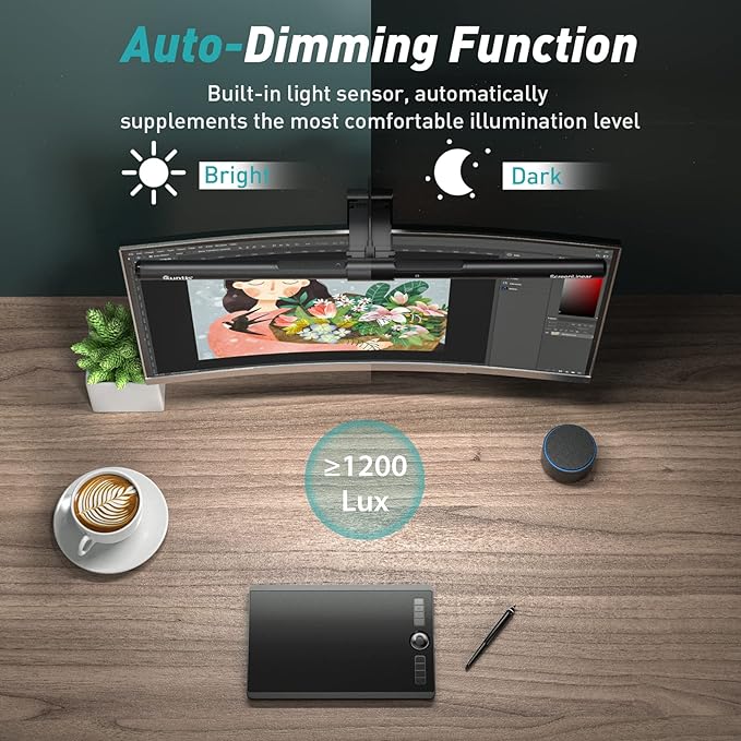 Quntis Monitor Light Bar PRO+ with Remote Control, Fit for Curved/Flat Monitor, Eye-Care USB Computer Lamp Dimmable Screen Light Bar with Auto-Dimming, No Glare Home Office Gaming Desk Lamp