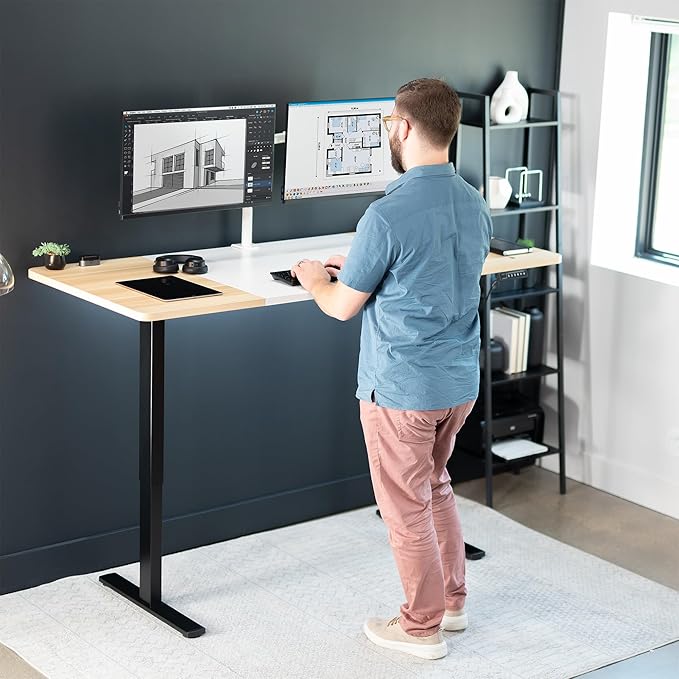 VIVO Electric 71 x 30 in Standing Desk, Memory Height Adjustment, 1B Series, White and Light Wood Top, Black Frame, DESK-KIT-1B7WC