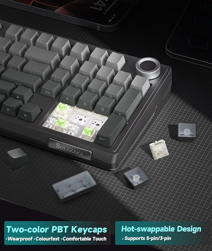 SOLAKAKA KI99 Pro 96% Wireless Mechanical Keyboard, RGB Gaming Keyboard, Hot-Swappable Pre-Lubed Switches, Gasket Structure Creamy Keyboards (Gradient-Black, Non-Silent Version)
