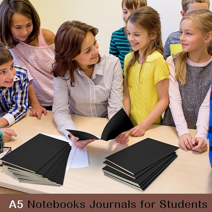 Sepamoon 200 Pack Kraft Notebook Journals 5.5 Inch x 8.3 Inch A5 Journal Softcover Notebooks Bulk for Kids Student Writing Sketch Travel Journal Office Notepad with 60 Pages 30 Sheets(Black)
