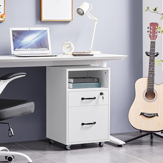 Yaheetech File Cabinet Vertical File Cabinets Mobile Letter Size File Storage Organizer Small Filing Cabinet Printer Stand for Home and Office White