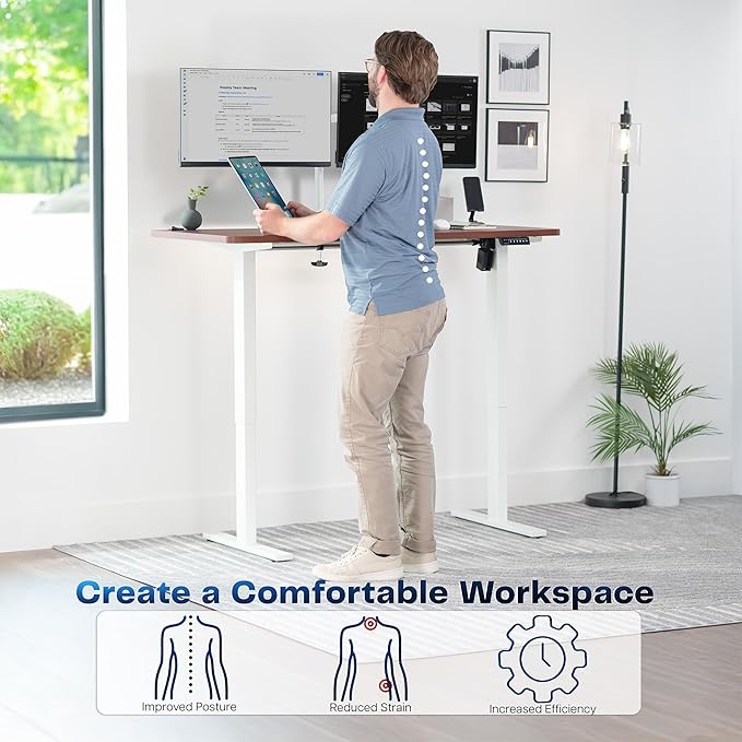 VIVO Electric 55 x 28 in Standing Desk, Memory Height Adjustment, 1B Series, One-Piece Dark Walnut Top, White Frame, DESK-KIT-1W55D