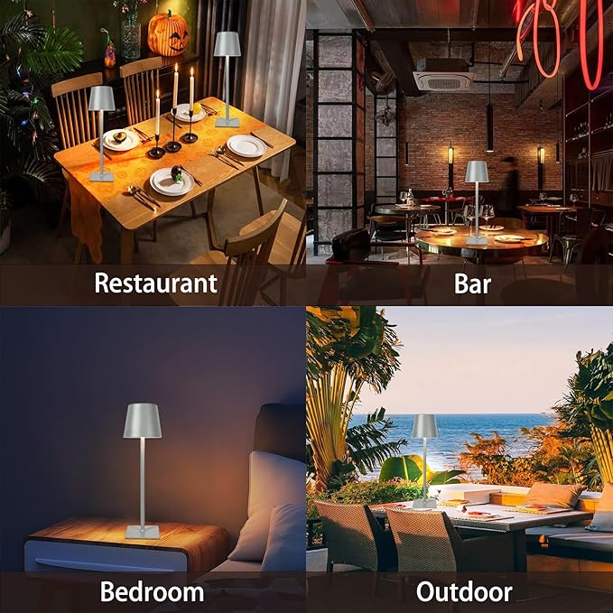 MIOBLUE 2 Pack Cordless Table Lamp,Portable LED Desk Lamp, 5200mAh Battery Operated, 3 Color Dimmable Table Light for Restaurant,Coffee Shop Night Light,Bedroom,Bars,Outdoor Party,Camping(Grey)