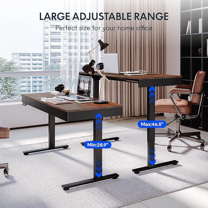 SANODESK Electric Standing Desk with 2 Drawers, 55 x 24 inch Height Adjustable Computer Desk, Home Office Stand Up Desk with 4 Preset Heights, Dark Walnut