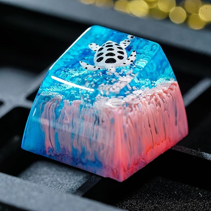 Sea Turtle Artisan Keycap Hot Pink and Blue R1 SA Profile Custom Sea Creatures Keycaps 1U ESC Handmade Gaming Resin Key Cap Cherry MX Switch Compatible Mechanical Keyboard Turtle Lover Gift