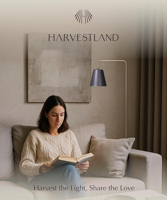 HarvestLand Steady Brass Floor Reading Lamp – Adjustable Standing Lamp with Solid Base, Reading Lamps Floor Standing, Grey Reading Floor Lamp for Living Room or Over Chair Use