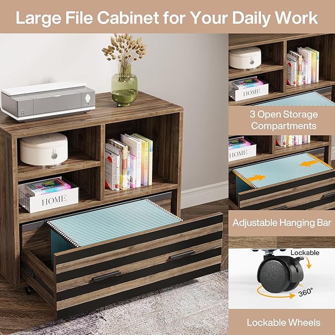 Tribesigns 62.2" Executive Desk with Mobile File Cabinet, L-Shaped Office Desk with Storage Shelves, Large Computer Desk Business Workstation Set for Home Office, Light Brown
