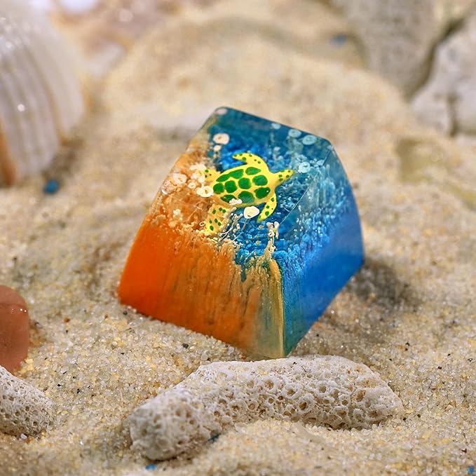 Sea Turtle Artisan Keycap R1 Orange and Blue Ocean Coral SA Profile Custom Sea Creatures Keycaps 1U ESC Handmade Gaming Resin Key Cap Cherry MX Switch Compatible Mechanical Keyboard Turtle Lover Gift