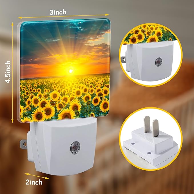 Night Light for Kids Girls Boys,Sunflower Fields During Sunset LED Night Light Plug into Wall with Dusk to Dawn Sensor for Room Decor,Hallway,Kitchen,Bathroom,Nursery,Stairs