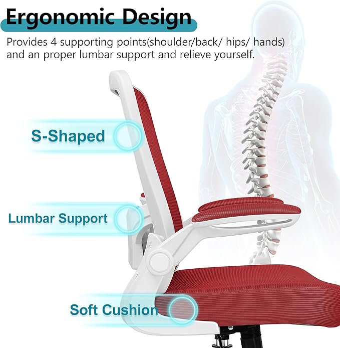 FelixKing Office Chair, Ergonomic Desk Chair Breathable Mesh Chairs Adjustable High Back Lumbar Support Flip-up Armrests, Executive Rolling Swivel Comfy Computer Chairs Home Office Fire Brick
