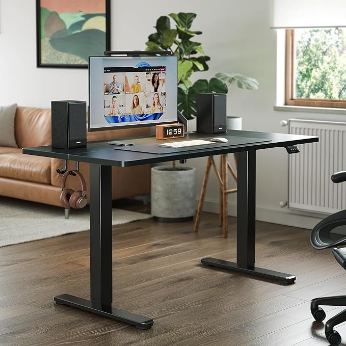 FEZIBO Electric Standing Desk Height Adjustable, 55 x 24 Inches Sit Stand up Desk, Home Office Computer Desk Rising Memory Presets (Black)