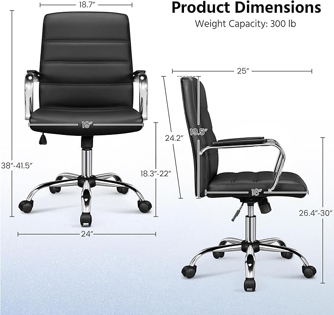 Yaheetech Managerial Executive Chairs Office Task Chair Mid-Back PU Leather Ergonomic Computer Desk Chair w/Lumbar Support Swivel Wheels Thick Padding Seat for Home Office, Black
