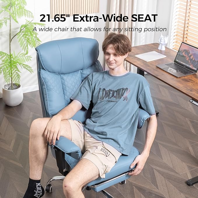 GTRACING Big and Tall Office Chair 400LBS Wide Ergonomic Gaming Chair with Deluxe Embossing Designed Leather with Foot Rest,150°Reclining Adjustable Soft Armrests Pocket Spring Back Support and Pillow