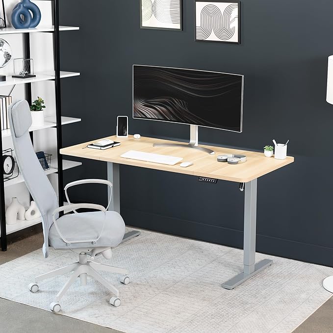 VIVO Electric 60 x 30 in Standing Desk, Memory Height Adjustment, 1B Series, Light Wood Top Gray Frame, DESK-KIT-1G6C-30