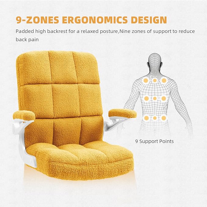 SEATZONE Comfy Office Chair,Yellow Small Desk Chair with Flip-up Armrests Adjustable Swivel Computer Chair for Home,Office,Bedroom