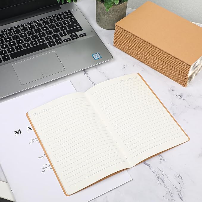 miikoul 72 Pack A5 Kraft Paper Notebook Lined Journal Bulk, 8.3 X 5.5 Inch, 60 Pages/30 Sheets, 80gsm, Travel Notebook Notepad for Adult, Students, Gift, Office, Back to School Supplies