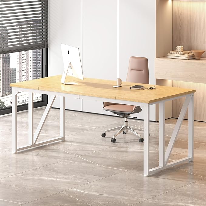 NSdirect Computer Desk 70×30.7Inch Gaming Desk with Deeper & Thicker Desktop, Office Desk Work Desk for Home Office, Natural