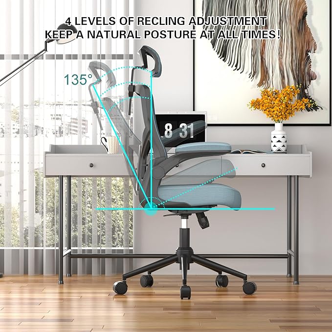 Home Office Chair, Ergonomic Comfy Desk Chair, High Back Computer Chair- Adjustable Headrest with Flip-Up Arms, Lumbar Support, Swivel Executive Task Chair (Modern, Black Coral)