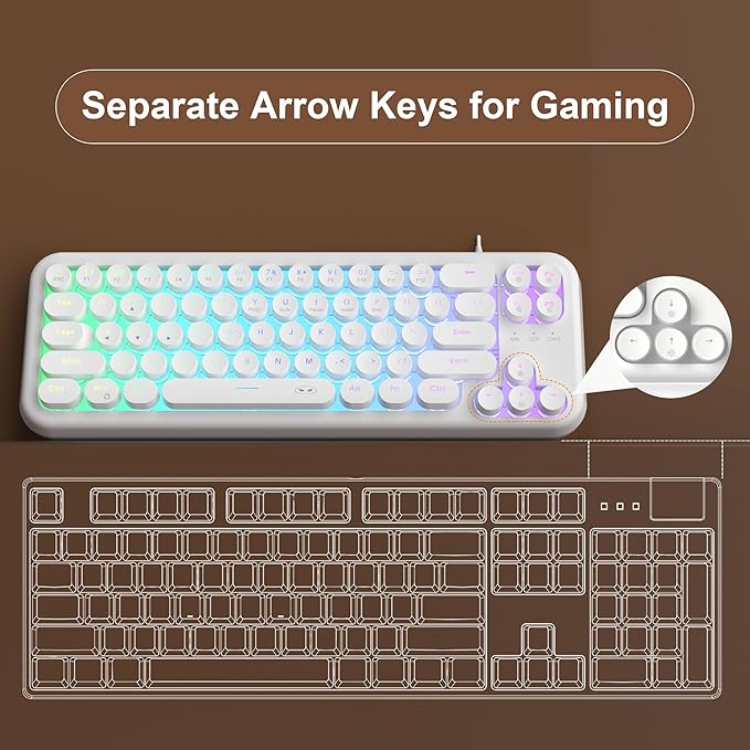 MageGee Typewriter Style 60 Percent Keyboard, Life Waterproof Gaming Keyboard with RGB Backlit Small Compact Portable 60% Keyboards (Milky White)