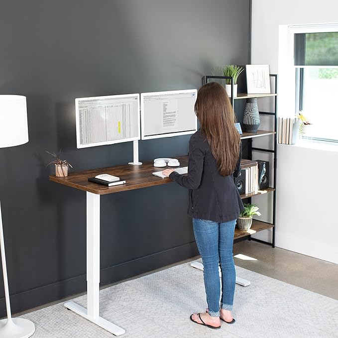 VIVO Electric 60 x 24 in Rustic Standing Desk, Memory Height Adjustment, 1B Series, One-Piece Vintage Brown Top, White Frame, DESK-KIT-1W6N