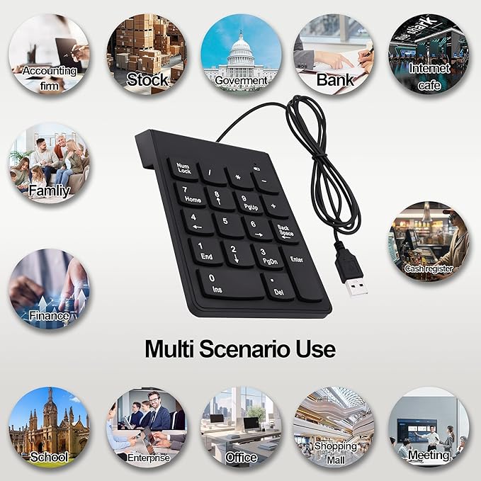 USB Numeric Keypad Wired Number Pad Portable USB Numpad 18 Key Number Keyboard for Laptop, PC, Computer, Desktop- Black