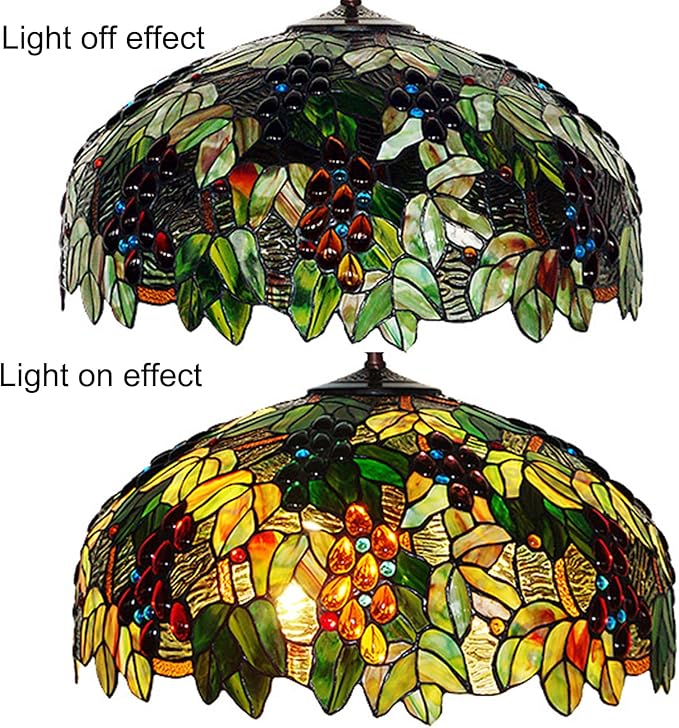 Tiffany Lamp Table Lamp Rose Dragonfly Tulip Wisteria Grape Peach Kapok Peony Apple Flower Design Stained Glass Lampshade Desk Lamp for Girl Living Room Iron Base W20 XH32,Grape