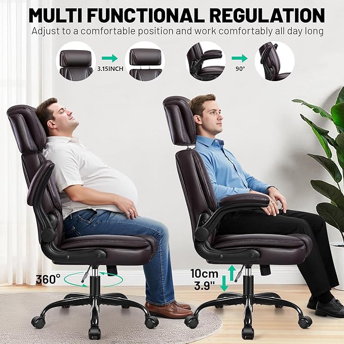 Office Chair, Ergonomic Desk Chair, Executive Leather Office Chairs with Lumbar Support, Adjustable Headrest & Armrests, Big and Tall Computer Chair, PC Chair with Rocking Function