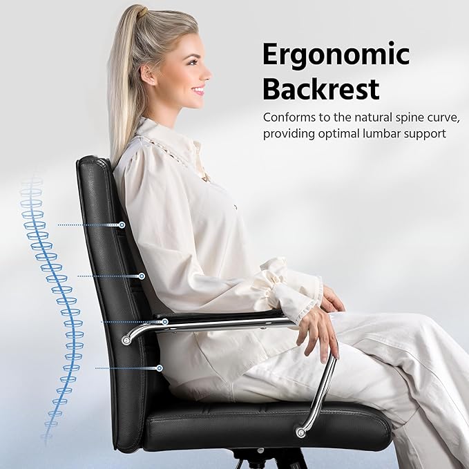 Yaheetech Managerial Executive Chairs Office Task Chair Mid-Back PU Leather Ergonomic Computer Desk Chair w/Lumbar Support Swivel Wheels Thick Padding Seat for Home Office, Black