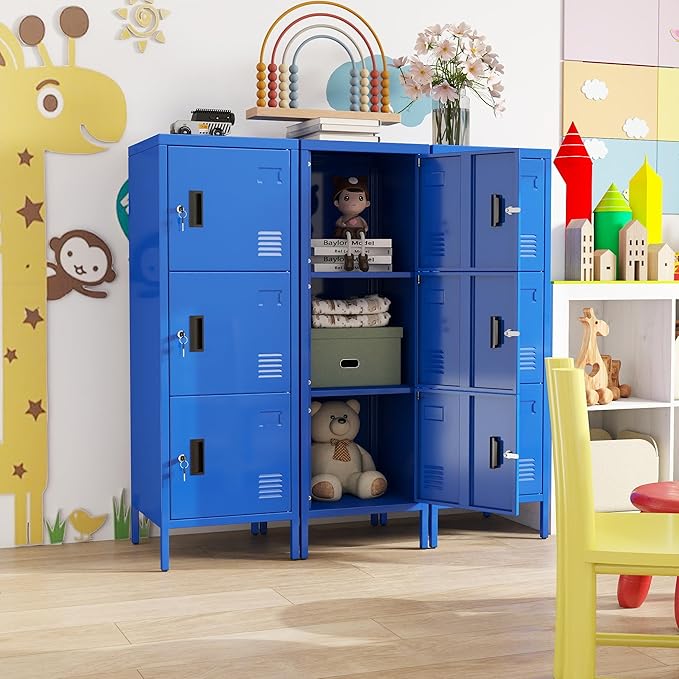 Metal Locker with Ventilation Holes, Metal Storage Cabinet with Lock and Card Slof for Home,School, Office, Gaeage,47.3" H x 15.8" W x 15.8" D,Assembly Required,Blue