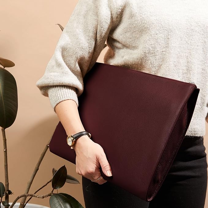 Leatherology Bordeaux Leatherolgy Zippered Document Holder with Interior Pocket for Tablet