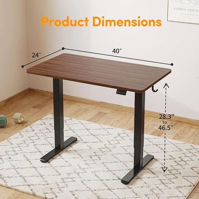 Cubiker Standing Desk, Stand up Height Adjustable Home Office Electric Desk, 40 x 24 Inch Sit Stand Desk with Splice Board, Black Walnut Desktop
