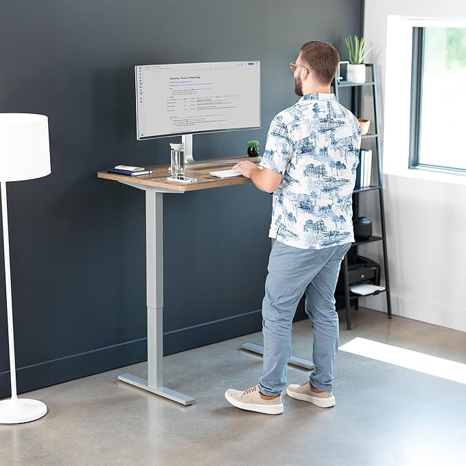 VIVO Electric 48 x 30 in Standing Desk, Memory Height Adjustment, 1B Series, One-Piece Reclaimed Wood Top, Gray Frame, DESK-KIT-1G5P