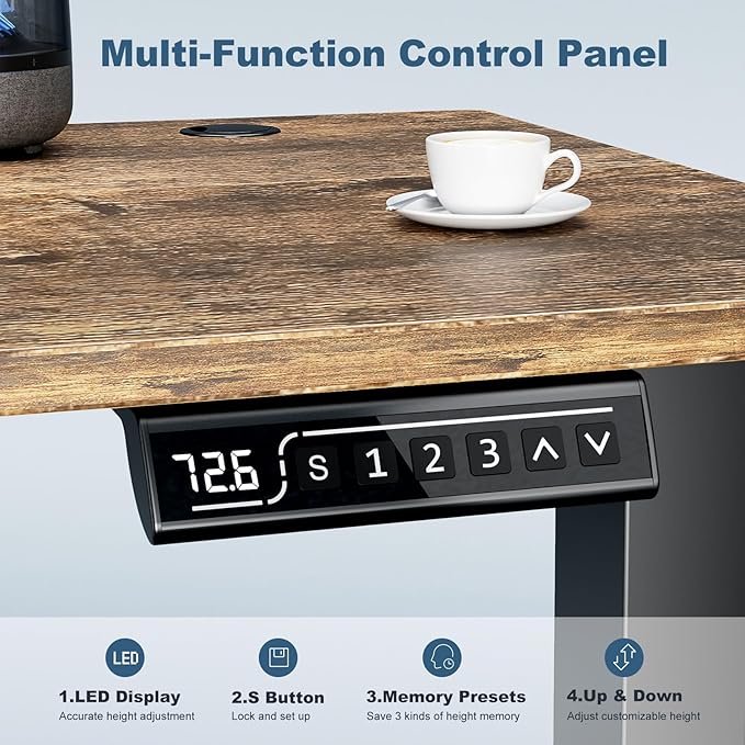 Sweetcrispy Height Adjustable Electric Standing Desk, 40 x 24 Inch Sit to Stand Up Computer Workstation Rising Gaming Office Table with 3 Memory Presets, Splice Board, T-Shaped Bracket Home