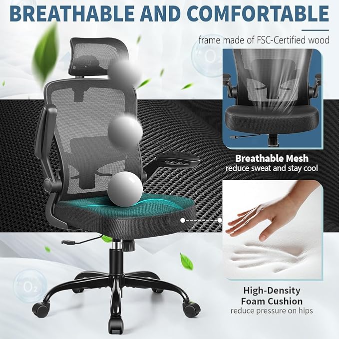 FelixKing Ergonomic Office Chair, Headrest Desk Chair with Adjustable Lumbar Support, Home Office Swivel Task Chair with High Back and Armrest, Adjustable Height Gaming Chair(Black),Pack of 2