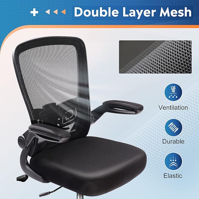 DEVAISE Office Chair, Ergonomic Desk Chair with Flip-up Armrests and Lumbar Support,Home Desk Chair Comfy with Adjustable Office Chair 300 lb Capacity, Black