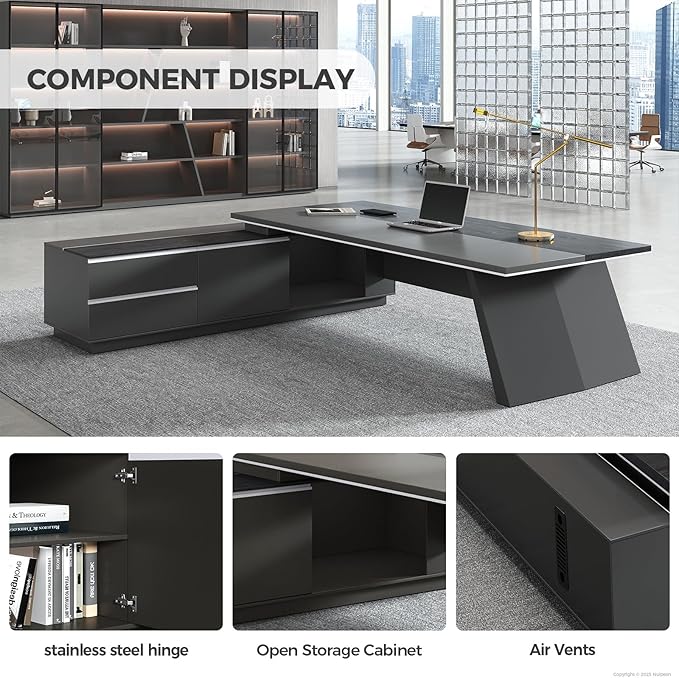 L Shape Executive Desk with Drawers – Modern Large Office Desk for Home Office, Spacious Computer Workstation with Storage Cabinets, Black Finish (Black/Left, 79" L * 63" W * 30" H)