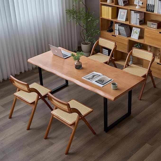 Stylish Solid Wood Office Desk with Sturdy Metal Base - Durable Multi-Size Executive Computer & Dining Table - Perfect for Home Office & Work Environments (Brown, 70.87in)