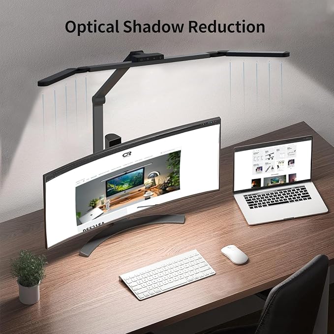 YS-TL23070 Full Spectrum Desk Lamp – Sun Lamp 24W Eye-Care Desk lamp, CRI≥95, 2700K to 6500K Color Temp, Stepless Dimming, Flicker-Free, Low Blue Light, Touch & Remote Control, for Study & Office